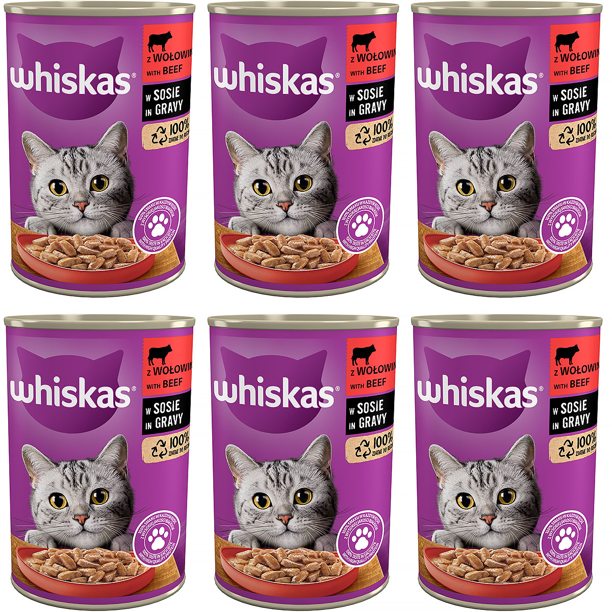 zestaw 6 puszek karmy whiskas wołowe