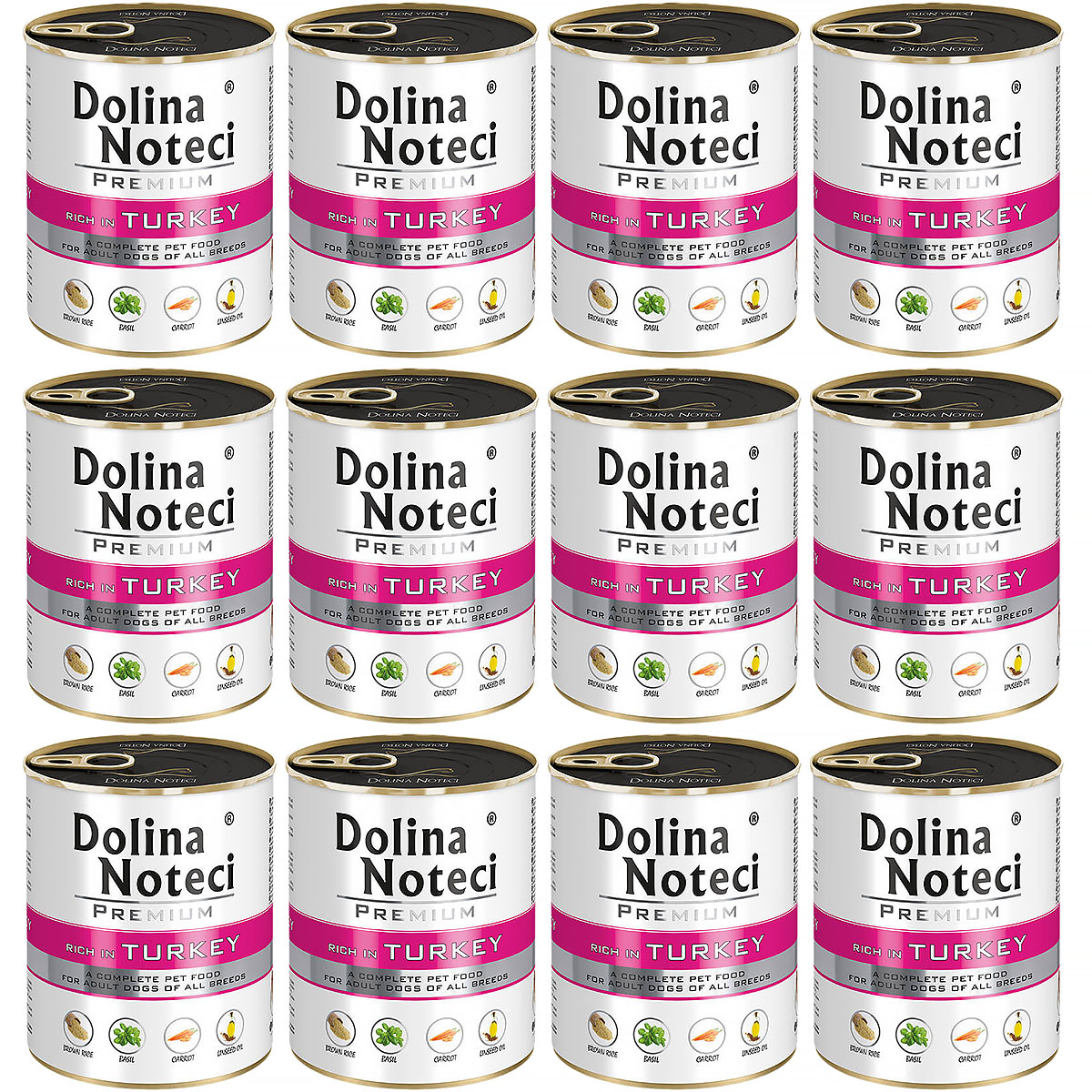 Mokra karma dla psa Dolina Noteci Premium z indykiem zestaw w puszkach 12 x 800 g