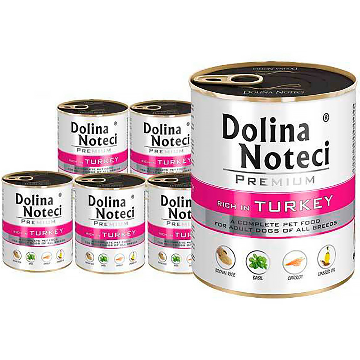 Mokra karma dla psa Dolina Noteci bogata w indyka zestaw w puszkach 6 x 800 g