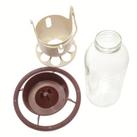 Poidełko/karmidełko dla kanarków i papug ze szklaną butelką 1 litr - brązowy uchwyt