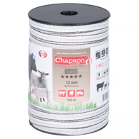 Taśma biało-brązowa 12 mm do pastucha HPC 200 m - ekstra niska oporność