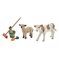 Zestaw cielak i owieczka figurki ręcznie malowane