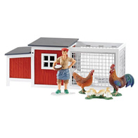 Zestaw kurnik i hodowca figurki ręcznie malowane