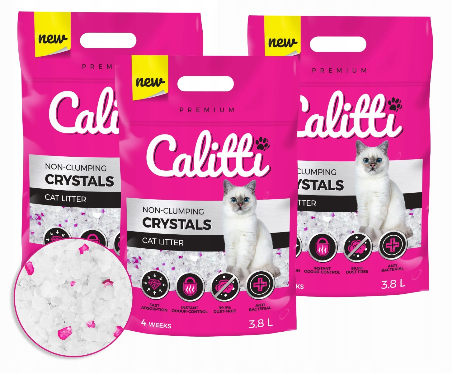 CALITTI żwirek silikonowy dla kota Crystals 3 x 3,8 l