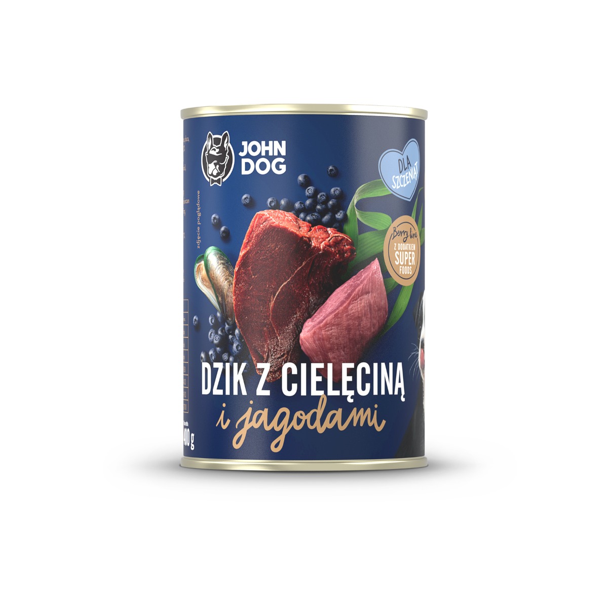 Mokra karma dla psów dzik z cielęciną i jagodami JOHN DOG 400 g szczeniaki