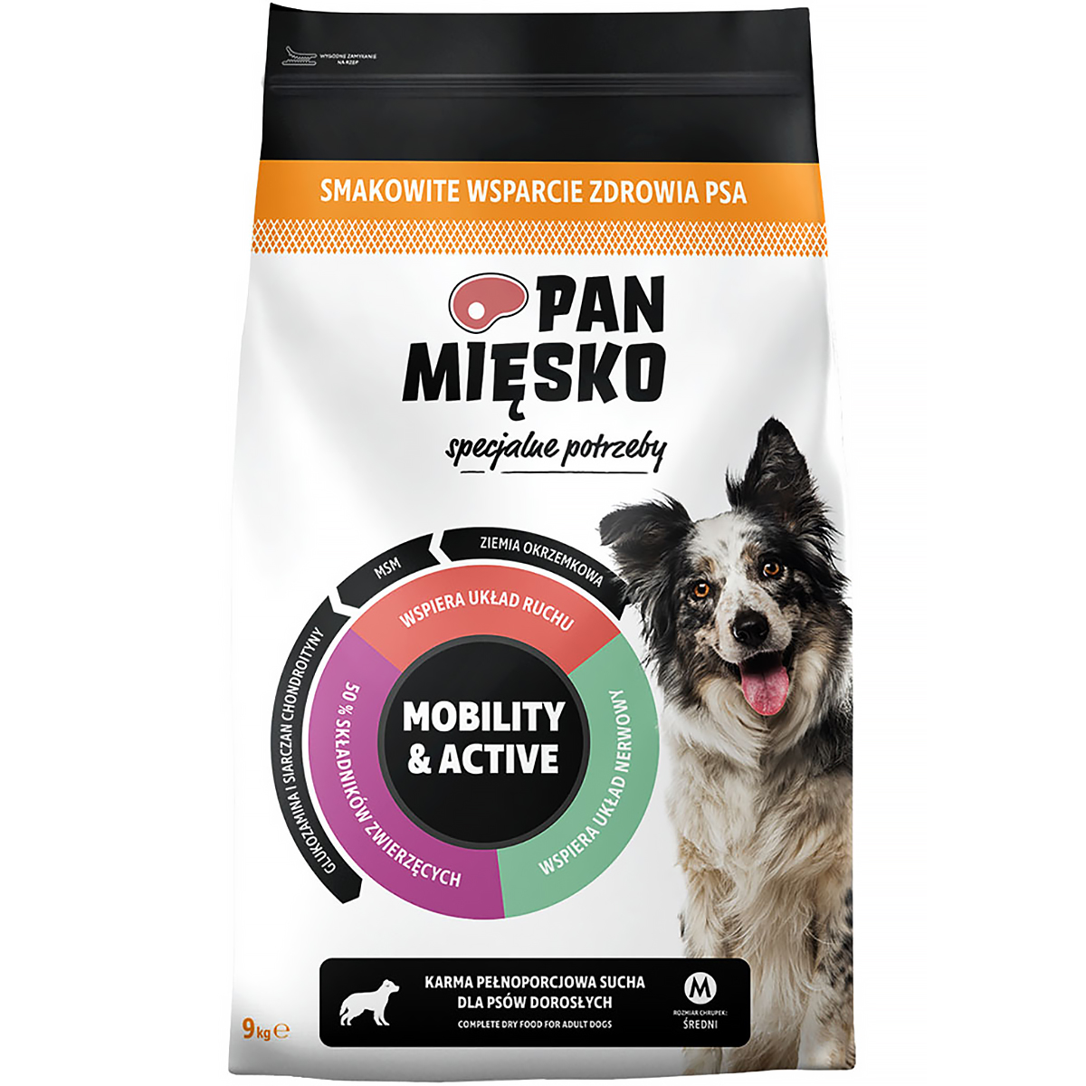 Karma dla psów aktywnych Pan Mięsko Mobility Active sucha na mocne stawy M 9 kg