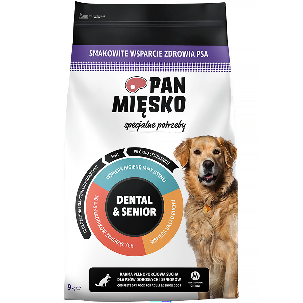 Pan Mięsko sucha karma dla psa Dental Senior na zęby dla seniorów chrupki M 9 kg