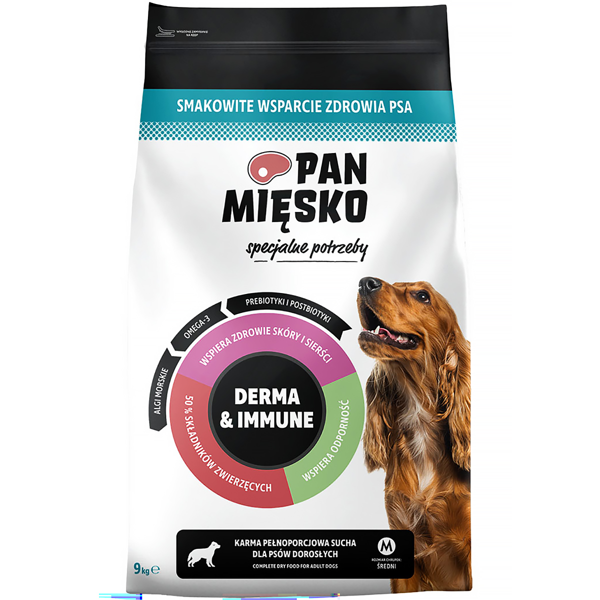 Pan Mięsko sucha karma dla psa Derma Imunne na odporność i problemu skórne chrupki M 9 kg
