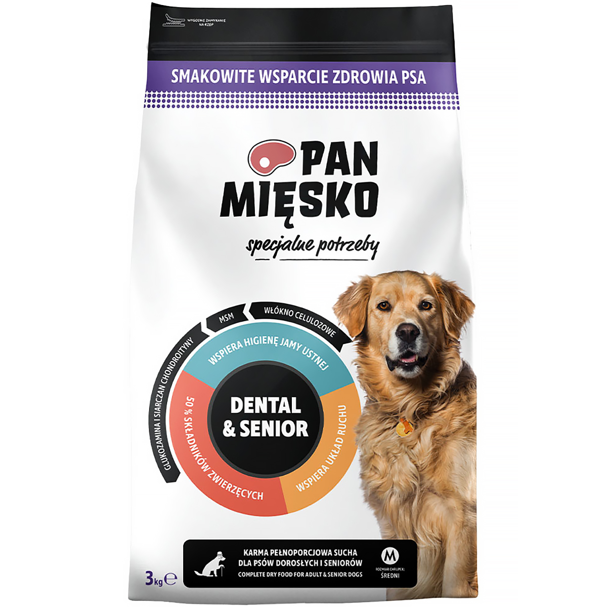 Pan Mięsko karma dla psa suche chrupki M Dental Senior na zęby 3 kg