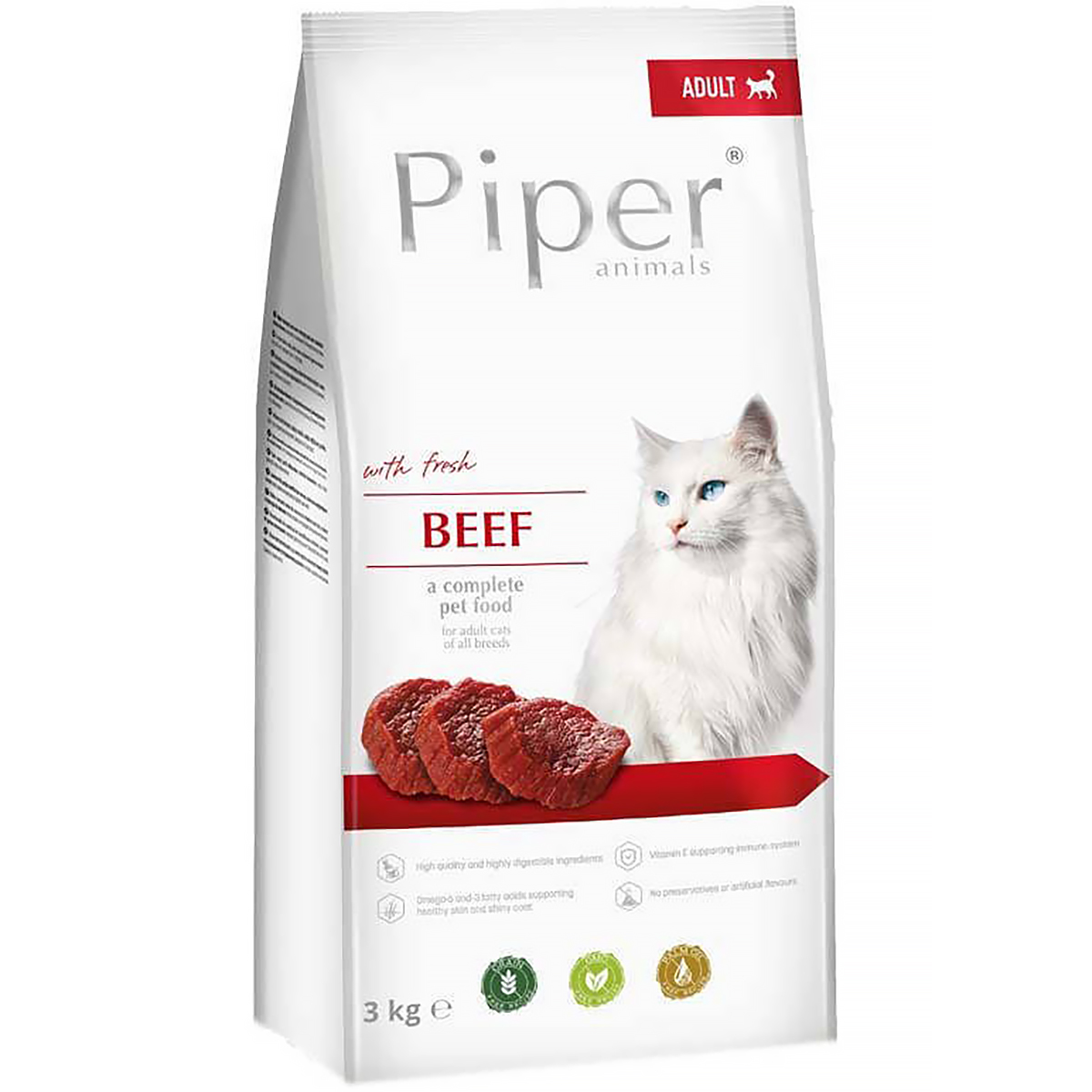 Karma sucha dla kotów bezzbożowa PIPER Animals wołowina 3 kg