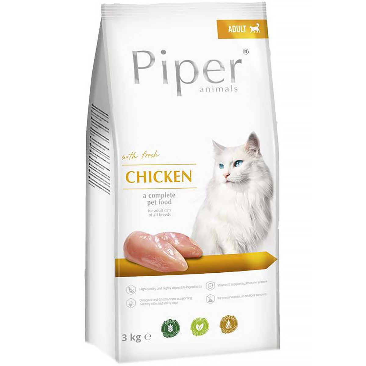 Karma sucha dla kotów bezzbożowa PIPER Animals kurczak 3 kg
