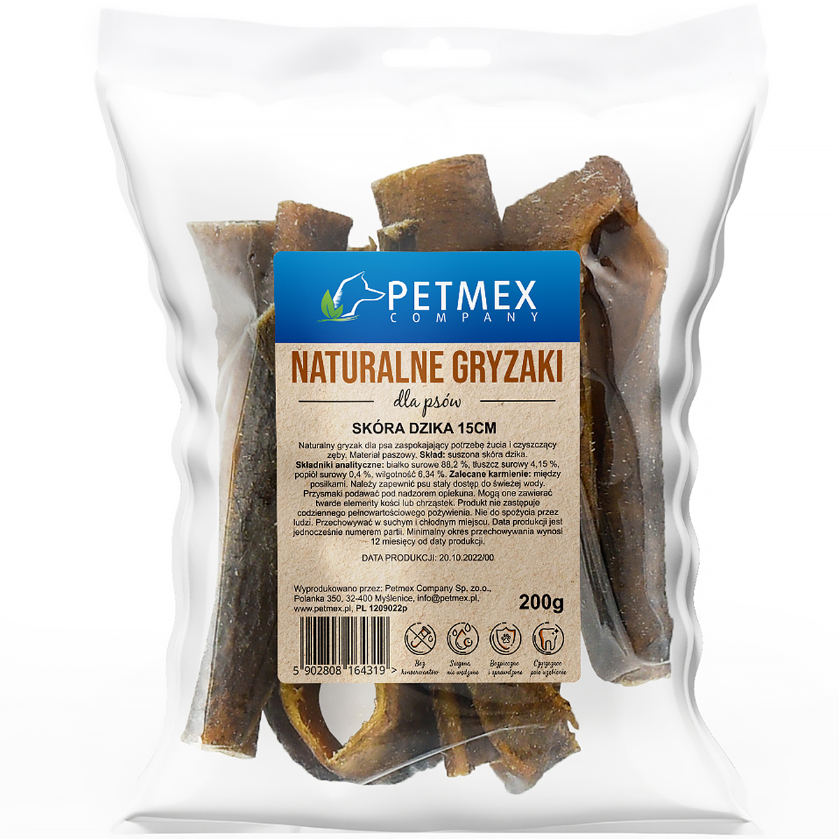Skóra z dzika dla psa naturalny gryzak Petmex 200 g