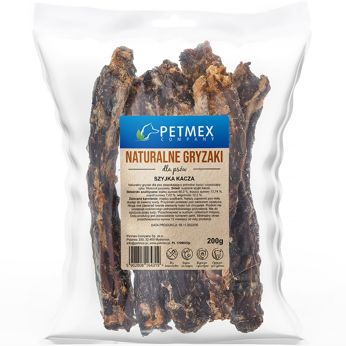 Przysmaki dla psa z kaczki szyjka Petmex 200 g