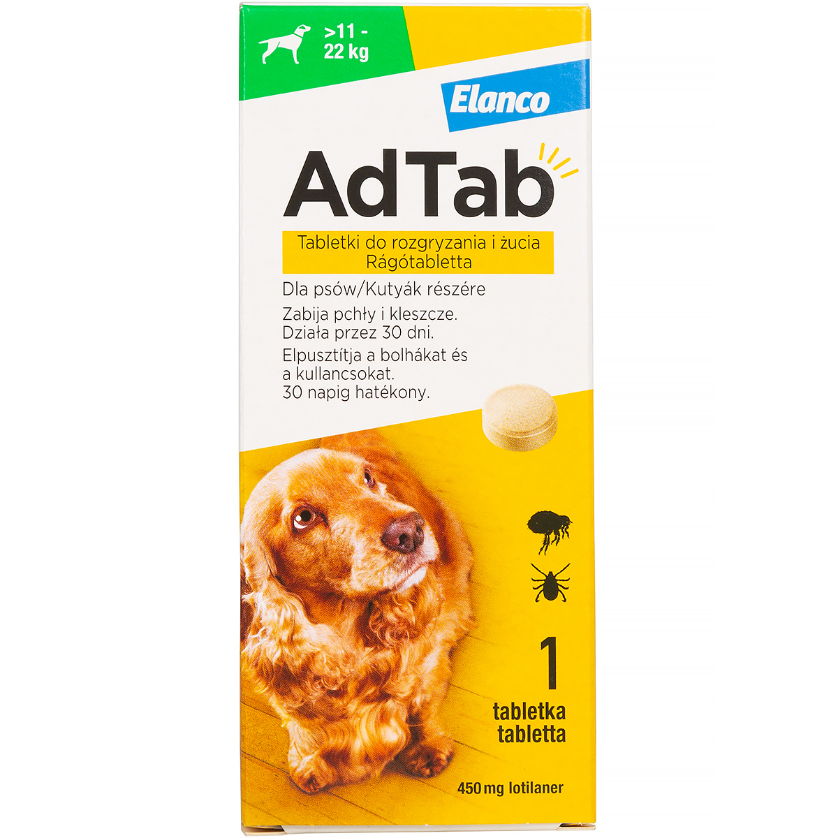 Tabletki na pchły i kleszcze dla psa AdTab 450 mg 11-22 kg