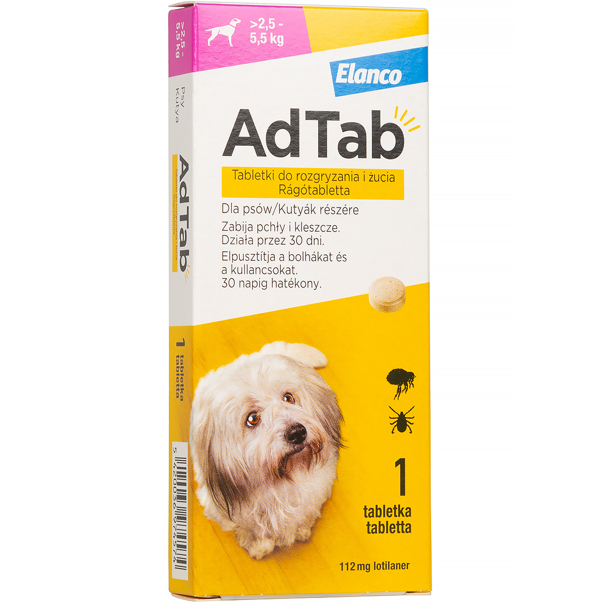 Tabletki na pchły i kleszcze dla psa AdTab 112,5 mg 2,5-5,5 kg
