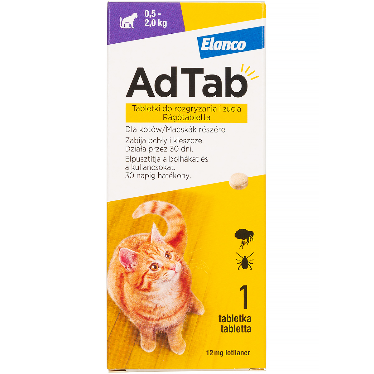 Tabletki na pchły i kleszcze dla kota AdTab 12 mg 0,5-2 kg