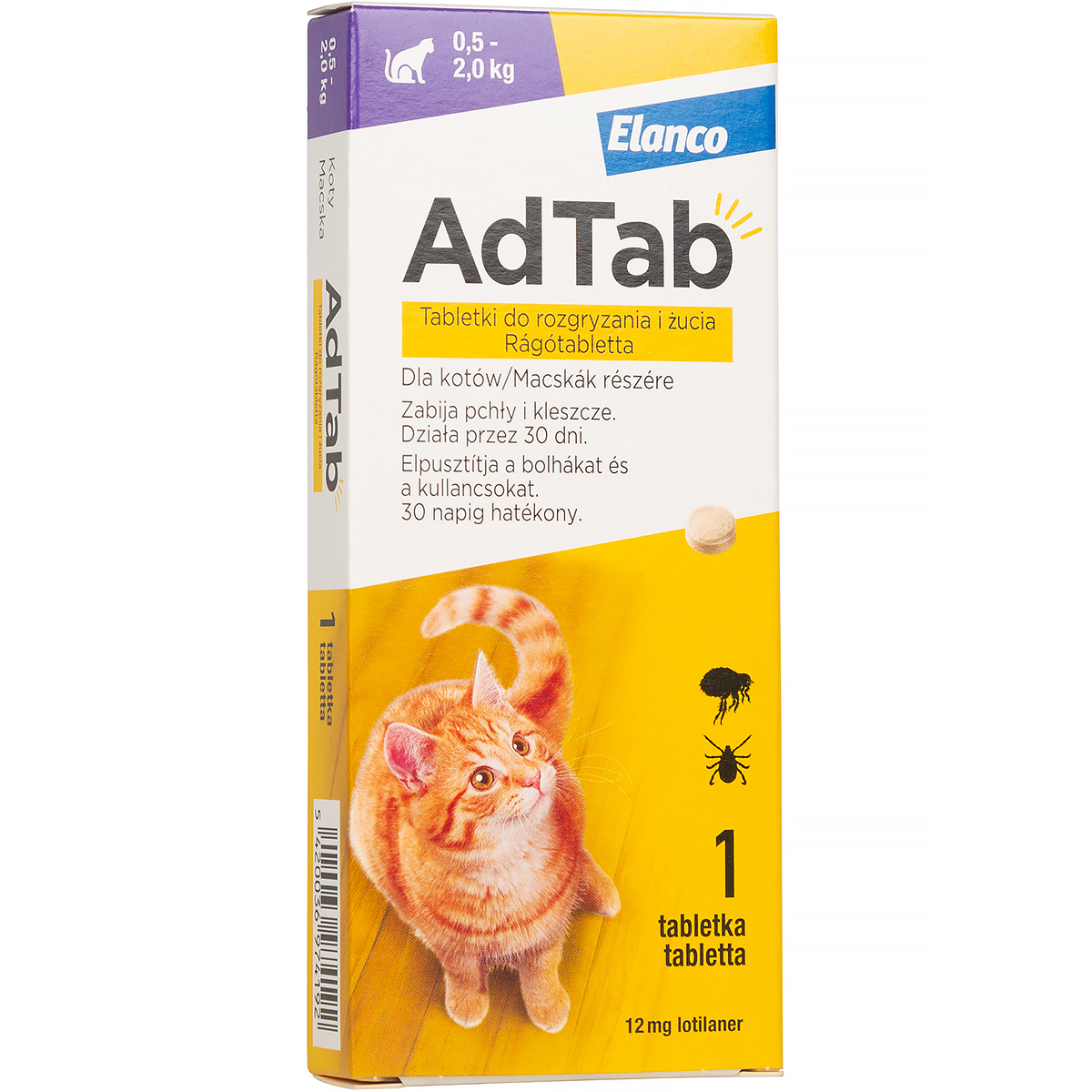 Tabletki na pchły i kleszcze dla kota AdTab 12 mg 0,5-2 kg