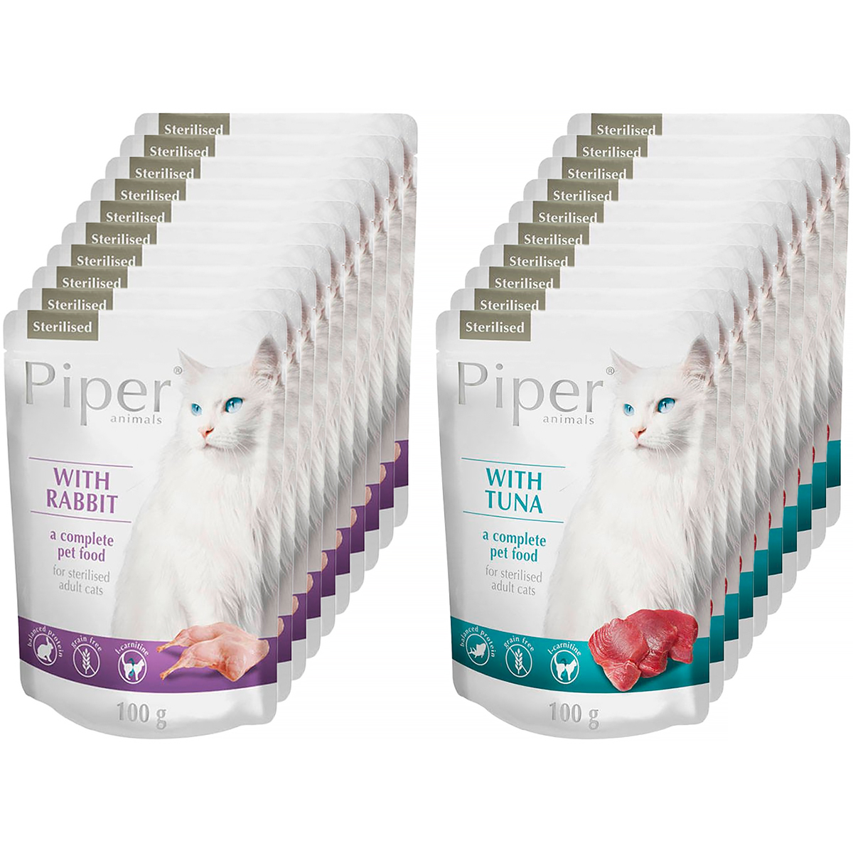 Mokre karmy dla kota po sterylizacji PIPER z mix smaków saszetki 20 x 100 g