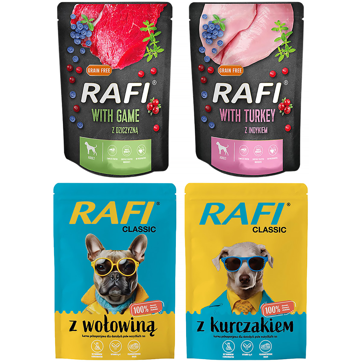 Mokre karmy dla psa Rafi Mix różne smaki 40 x 300 g 