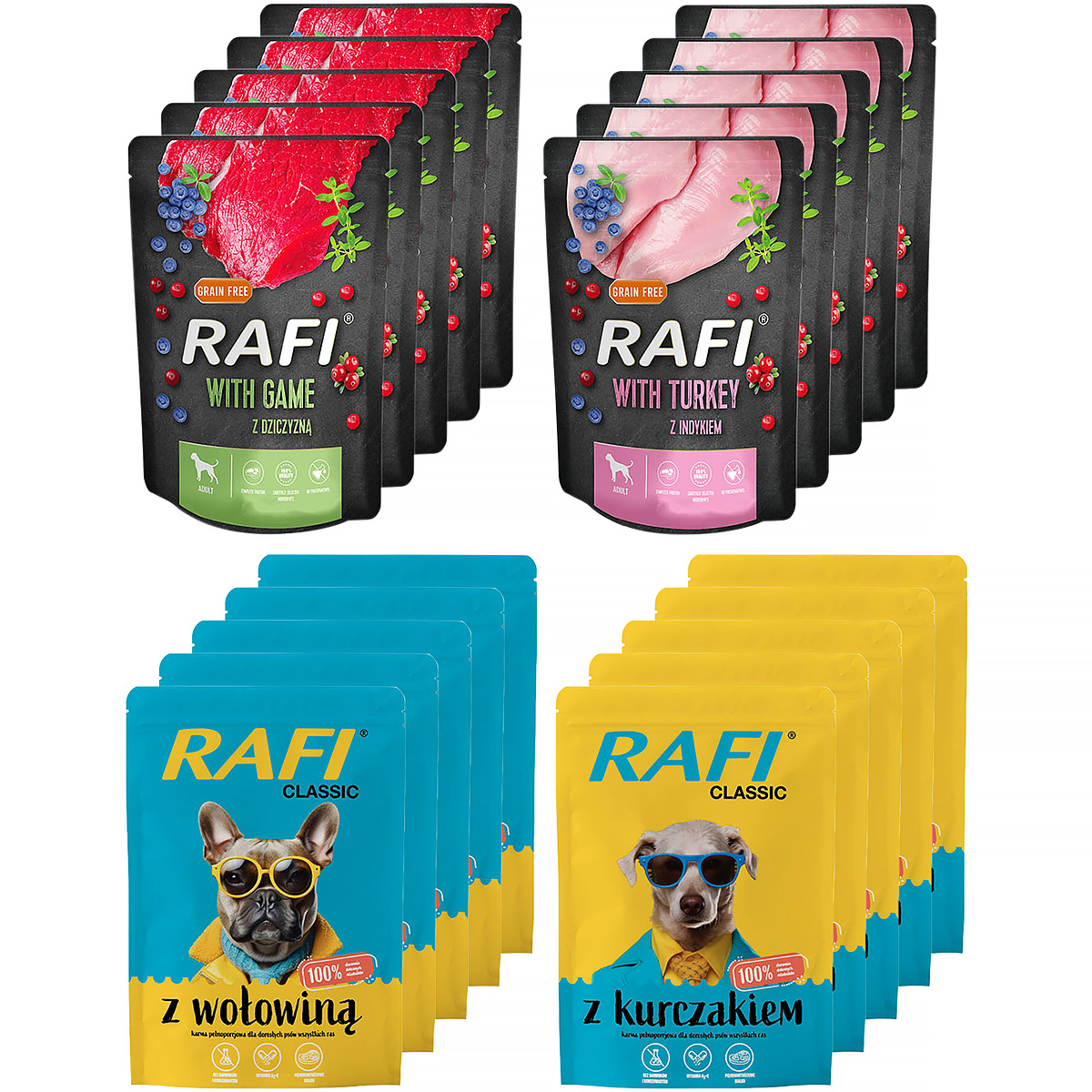 Mokre karmy dla psa Rafi Mix różne saszetki 20 x 300 g 