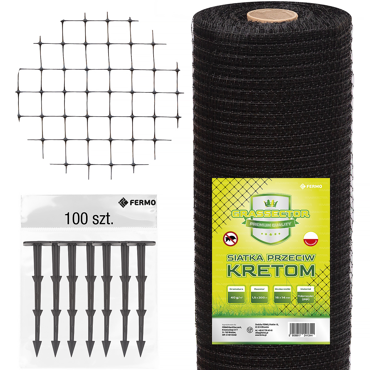 Siatka na krety GRASSECTOR Premium 40 g/m2 rolka 1,5 x 200 m + kotwy gratis