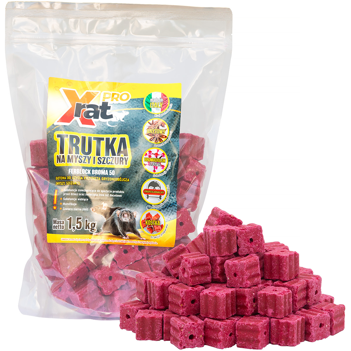 Trutka gryzonie - kostka na myszy i szczury X-RAT PRO 1,5 kg