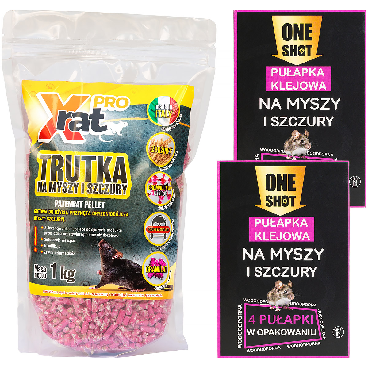Trutka na myszy 1 kg X-RAT PRO + lepy na myszy 8 sztuk