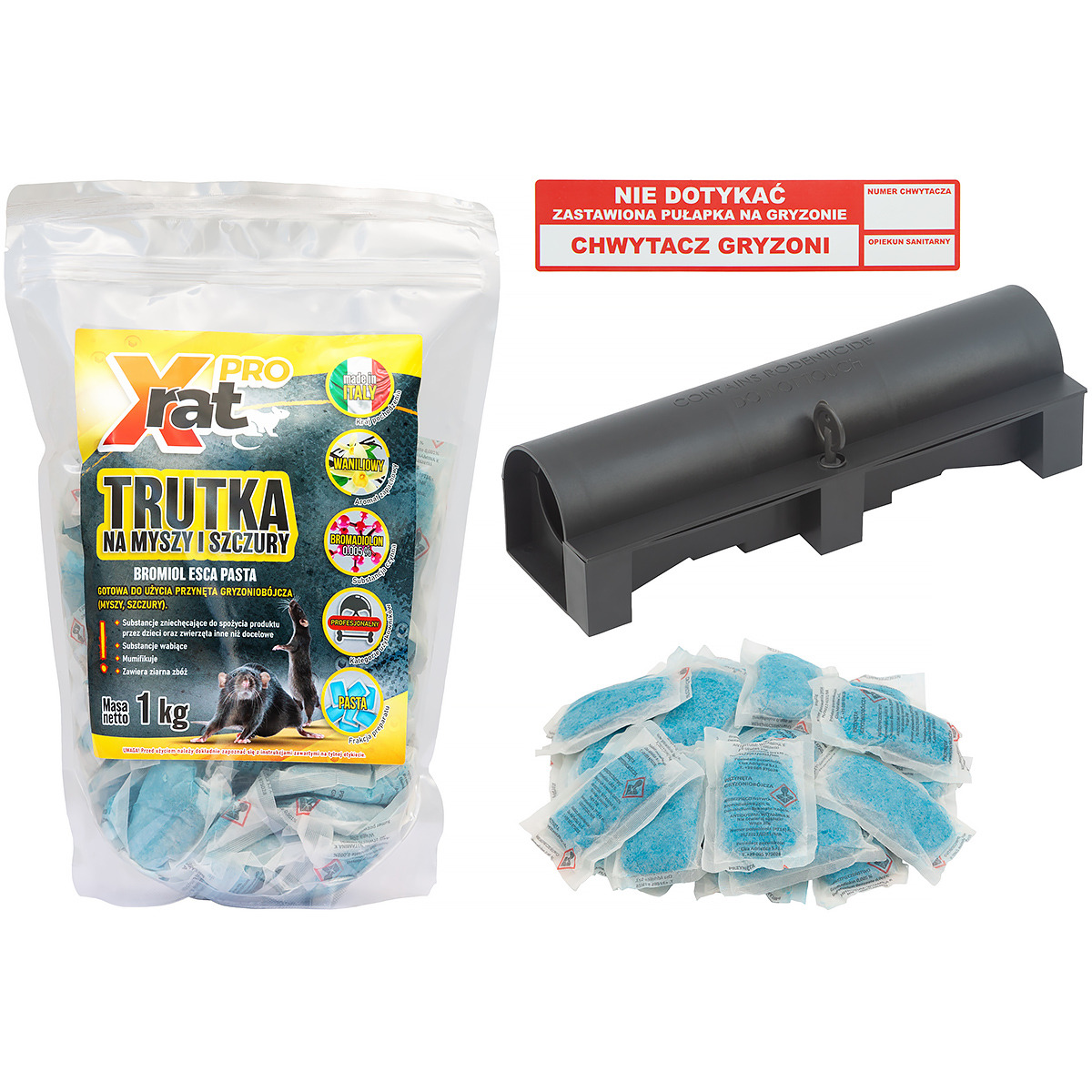 Trutka na myszy i szczury pasta 1 kg X-RAT PRO + stacja deratyzcyjna z naklejką