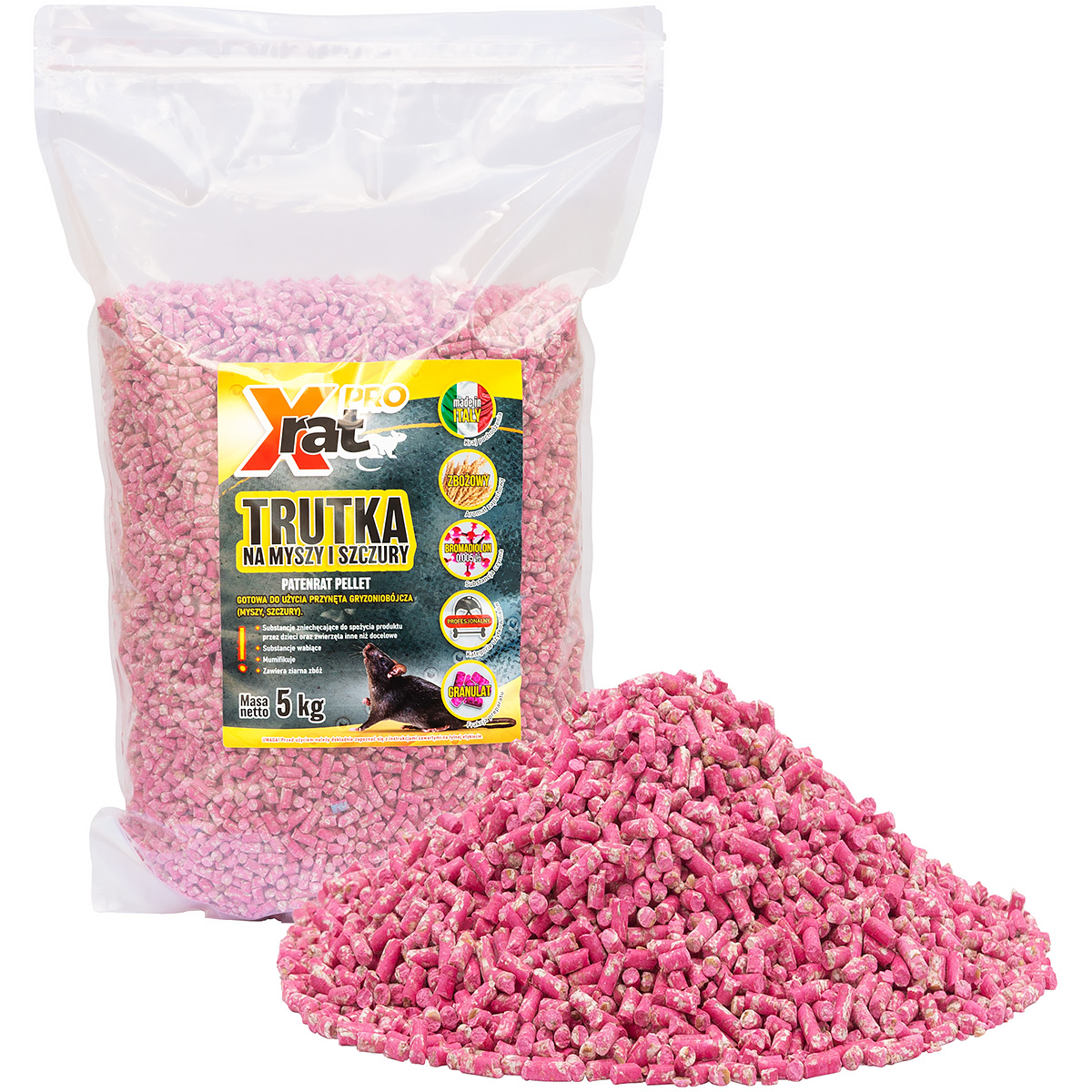 Trutka na myszy 5 kg X-RAT PRO w granulacie + 20 karmników z naklejką