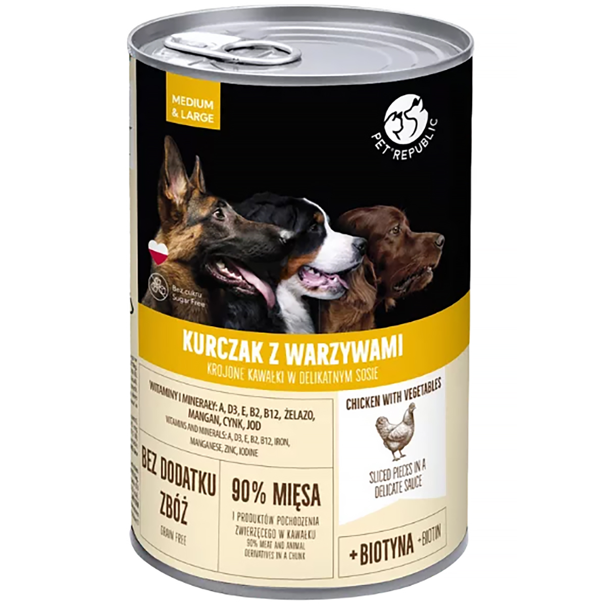 Mokre karmy dla psa PetRepublic w sosie z kurczakiem i warzywami 1250 g puszka 1 szt