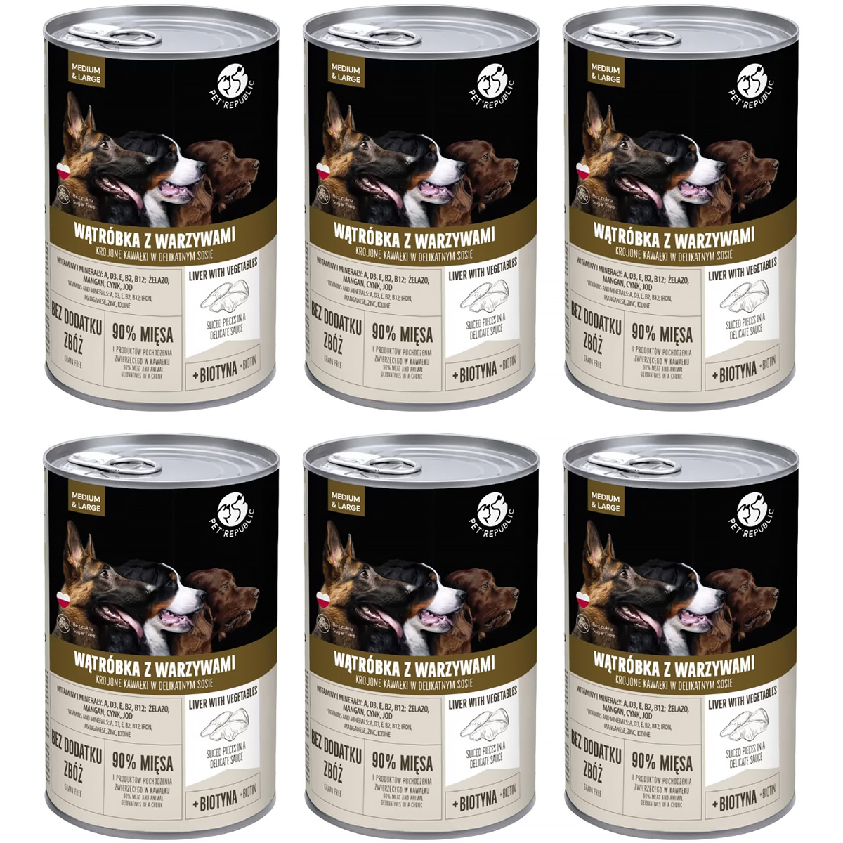 Mokre karmy dla psa PetRepublic w sosie z wątróbką i warzywami 6 x 1250 g 