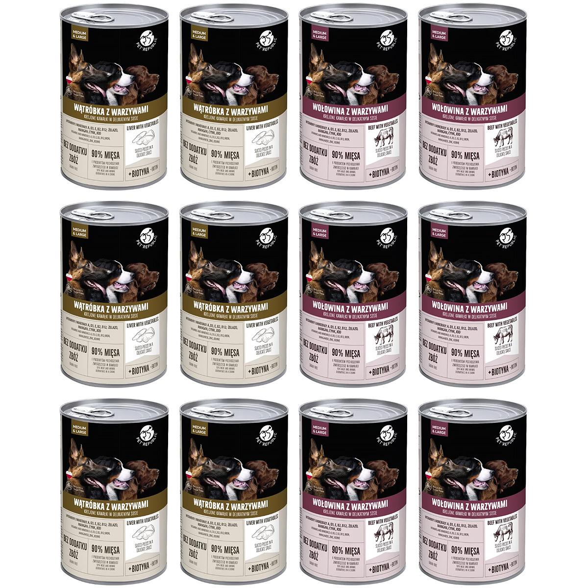 Mokre karmy dla psa PetRepublic w sosie z wołowiną i wątróbką z warzywami mix 12 x 1250 g 