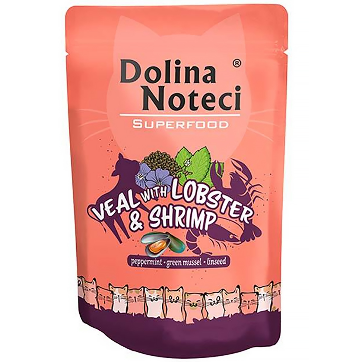 Saszetki dla kota mokra karma Dolina Noteci Superfood cielęcina z homarem i krewetkami 10 x 85 g