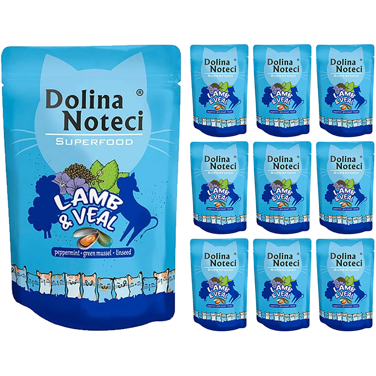 Saszetki dla kota mokra karma Dolina Noteci Superfood jagnięcina z cielęciną 10 x 85 g