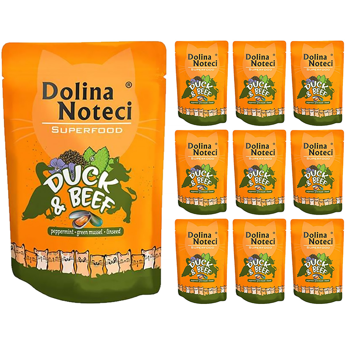 Saszetki dla kota mokra karma Dolina Noteci Superfood kaczka z wołowiną 10 x 85 g