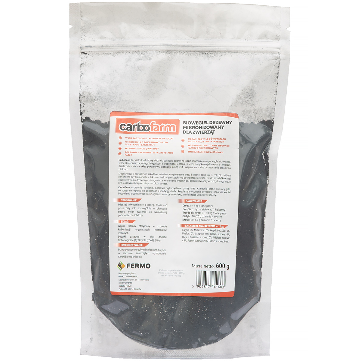 CarboFarm 600 g Bio Węgiel Drzewny dla zwierząt na biegunkę i usuwanie toksyn