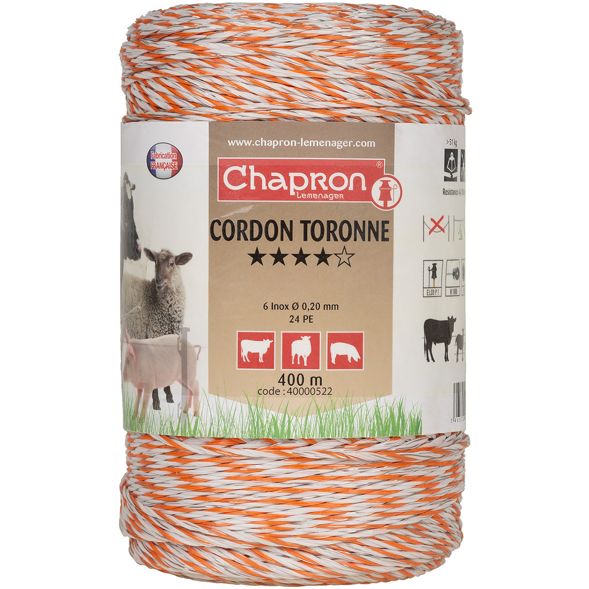 Plecionka do pastucha Cordon Torrone biało-czerwona 400m