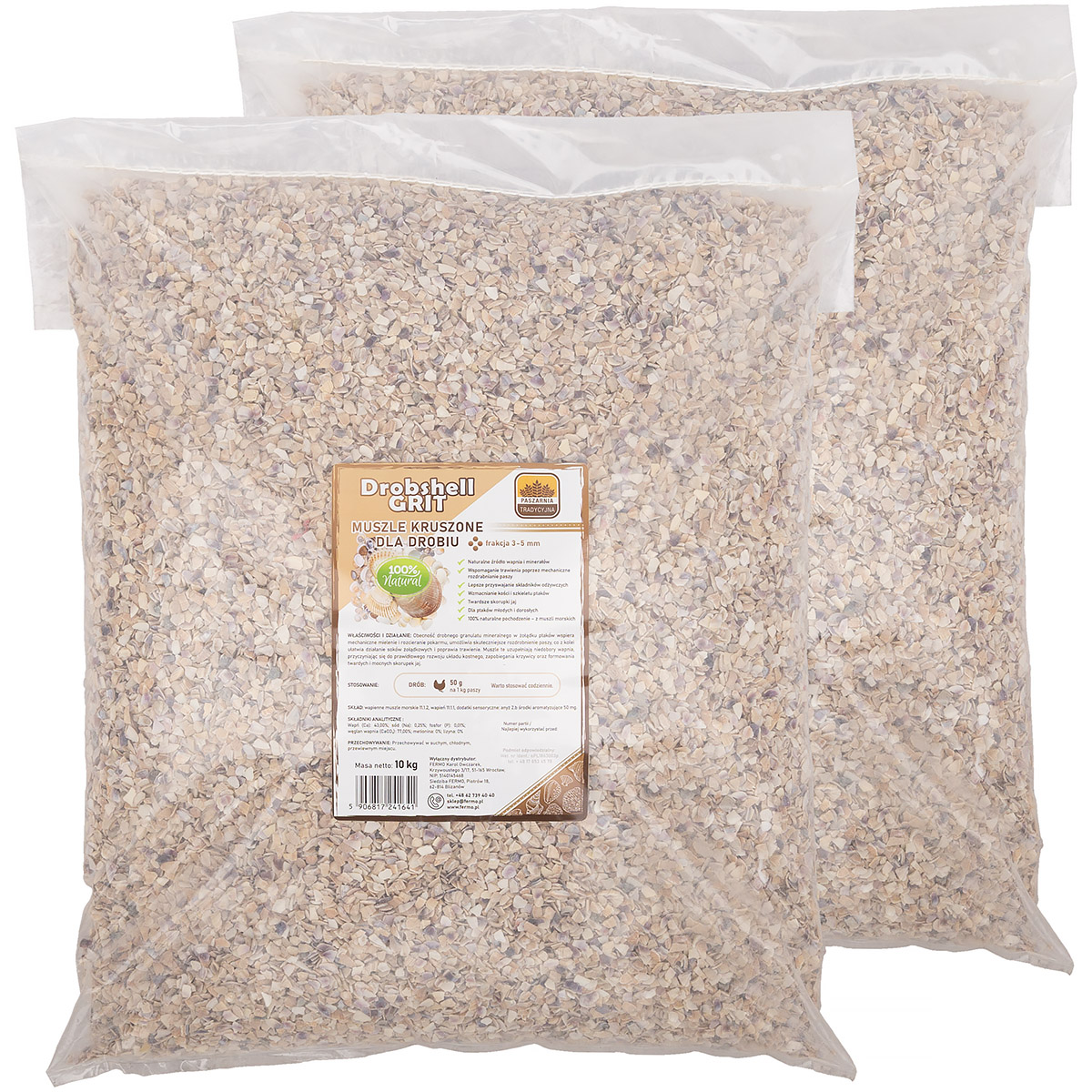 Muszle morskie dla kur na mocne skorupki  Drobshell Grit frakcja 3-5 mm 20 kg