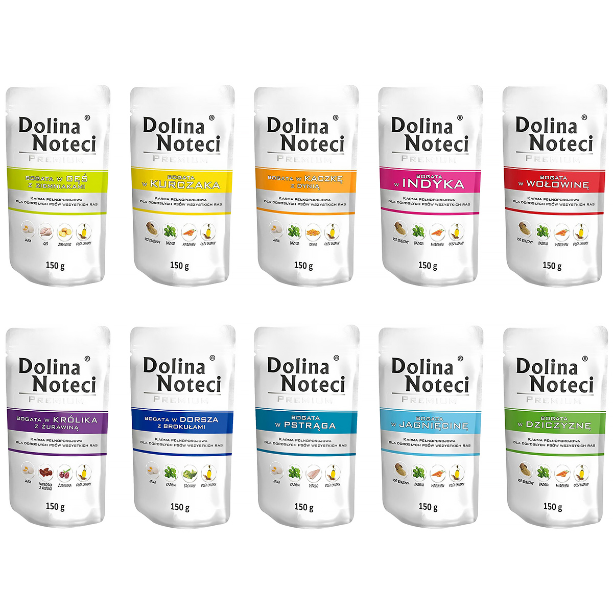 Dolina Noteci karma dla psa mokra mix 10 smaków 40 x 150 g
