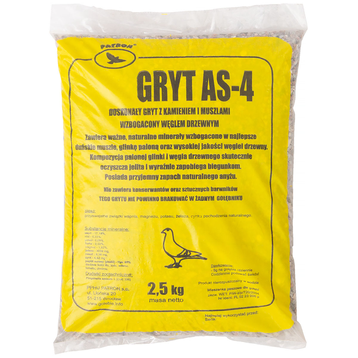 Gryt dla gołębi mineralny z węglem i anyżem Patron AS-4 2,5 kg