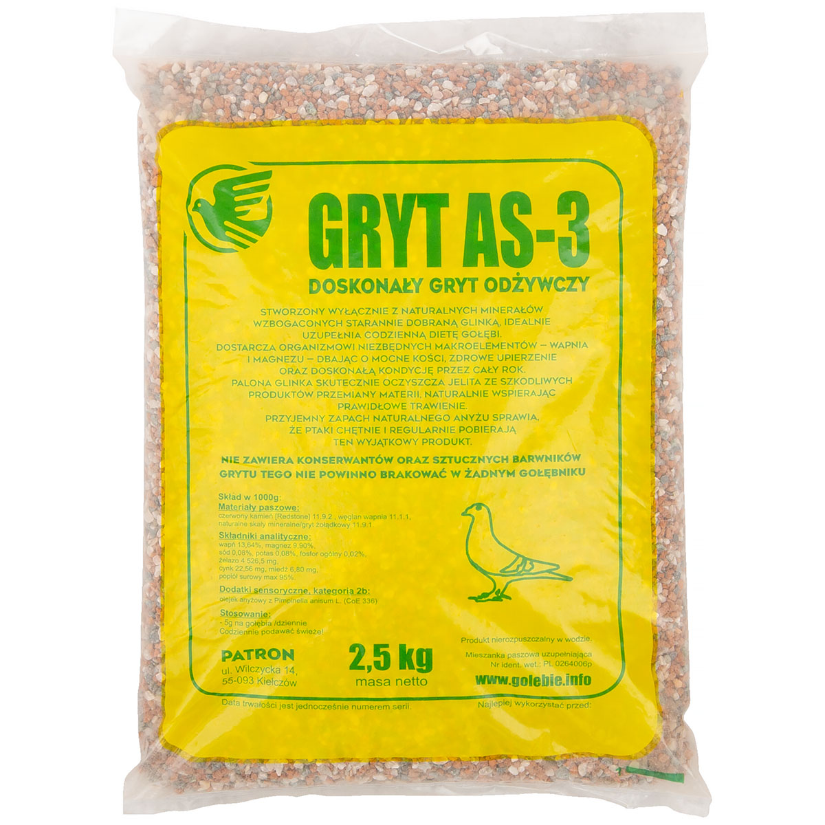 Gryt dla gołębi mineralny z wapniem, magnezem i glinką Patron AS-3 2,5 kg