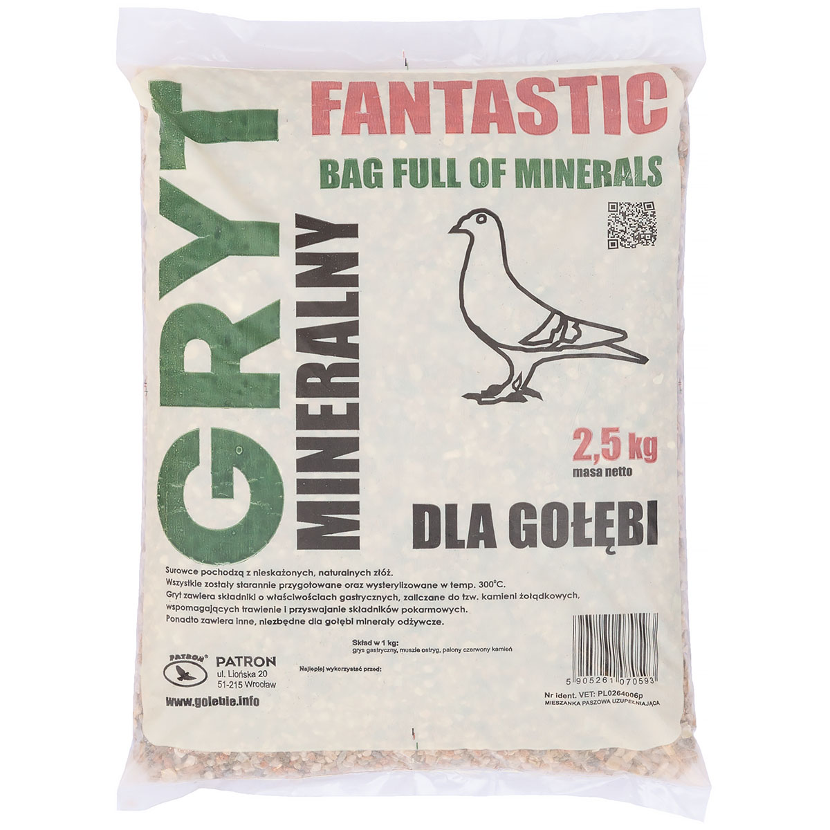Grit dla gołębi z muszlami ostryg, czerwonym kamieniem i anyżem Patron Fantastic 2,5 kg