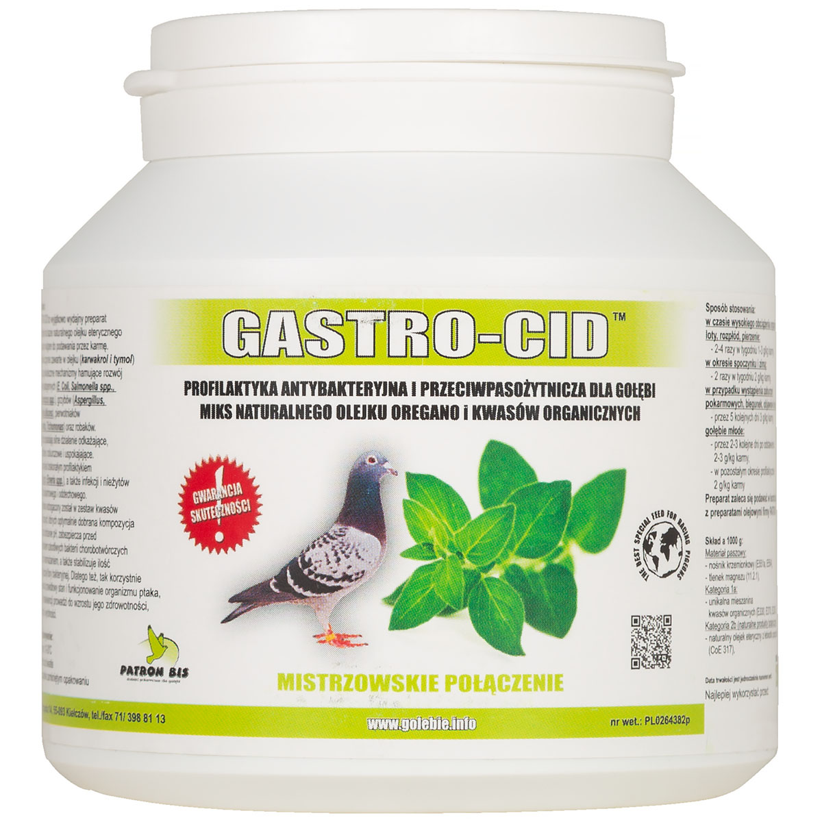 Gastro-Cid kwasy organiczne z olejkiem oregano dla gołębi 250 g