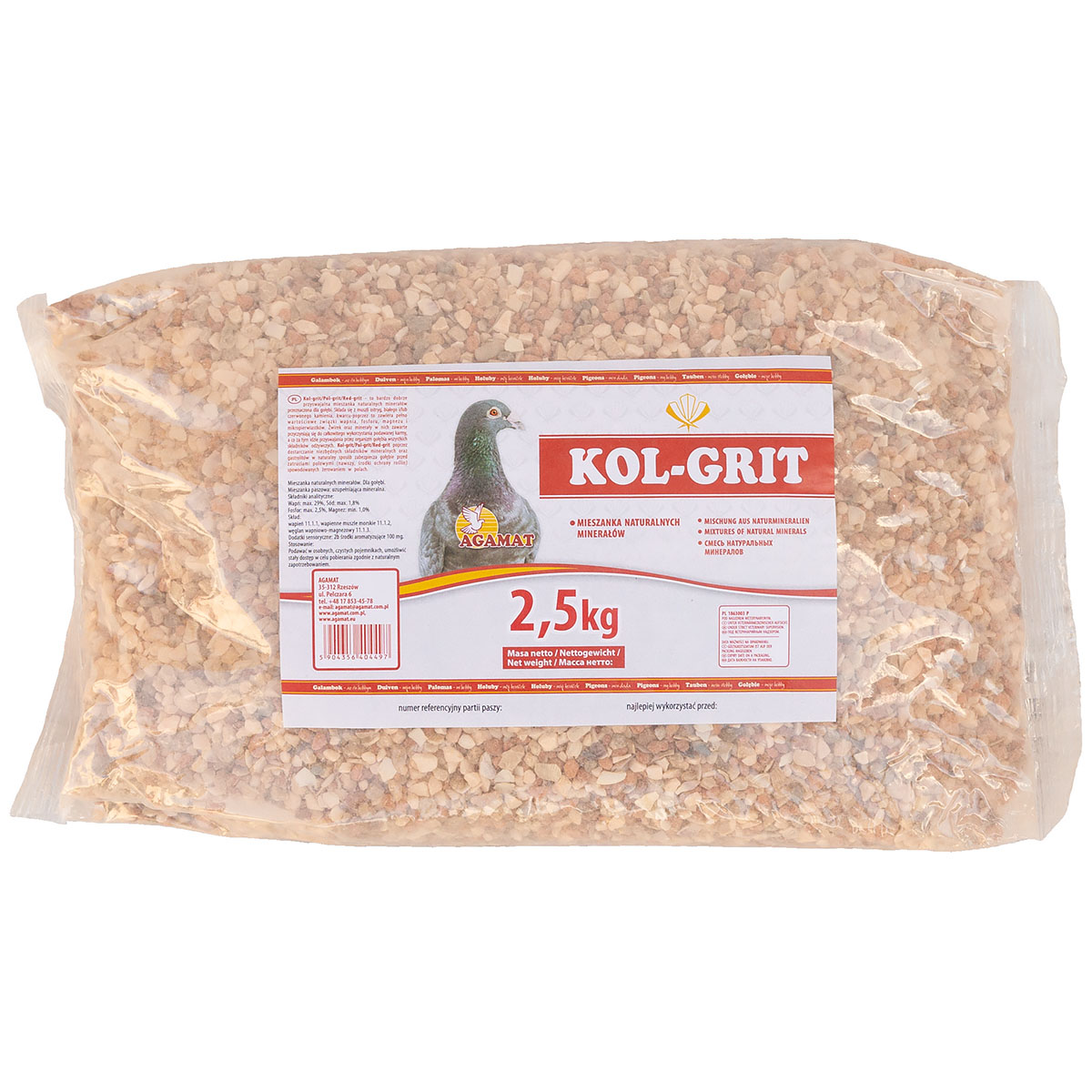 KOL-GRIT mieszanka paszowa gryt mineralny na trawienie i kości dla gołębi 2,5 kg