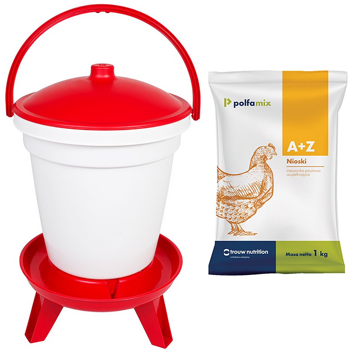 Poidło wiadrowe na nóżkach automatyczne + witaminy na nieśność dla drobiu 1 kg
