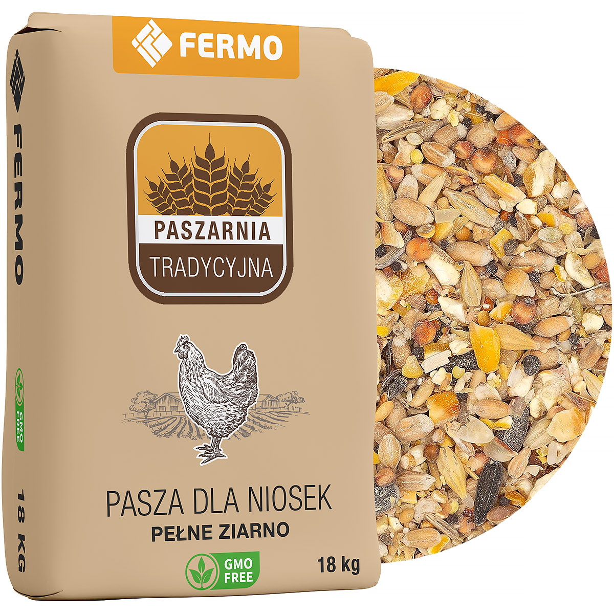 Paszarnia Tradycyjna bez GMO naturalna pasza dla niosek z pełnymi ziarnami 18 kg