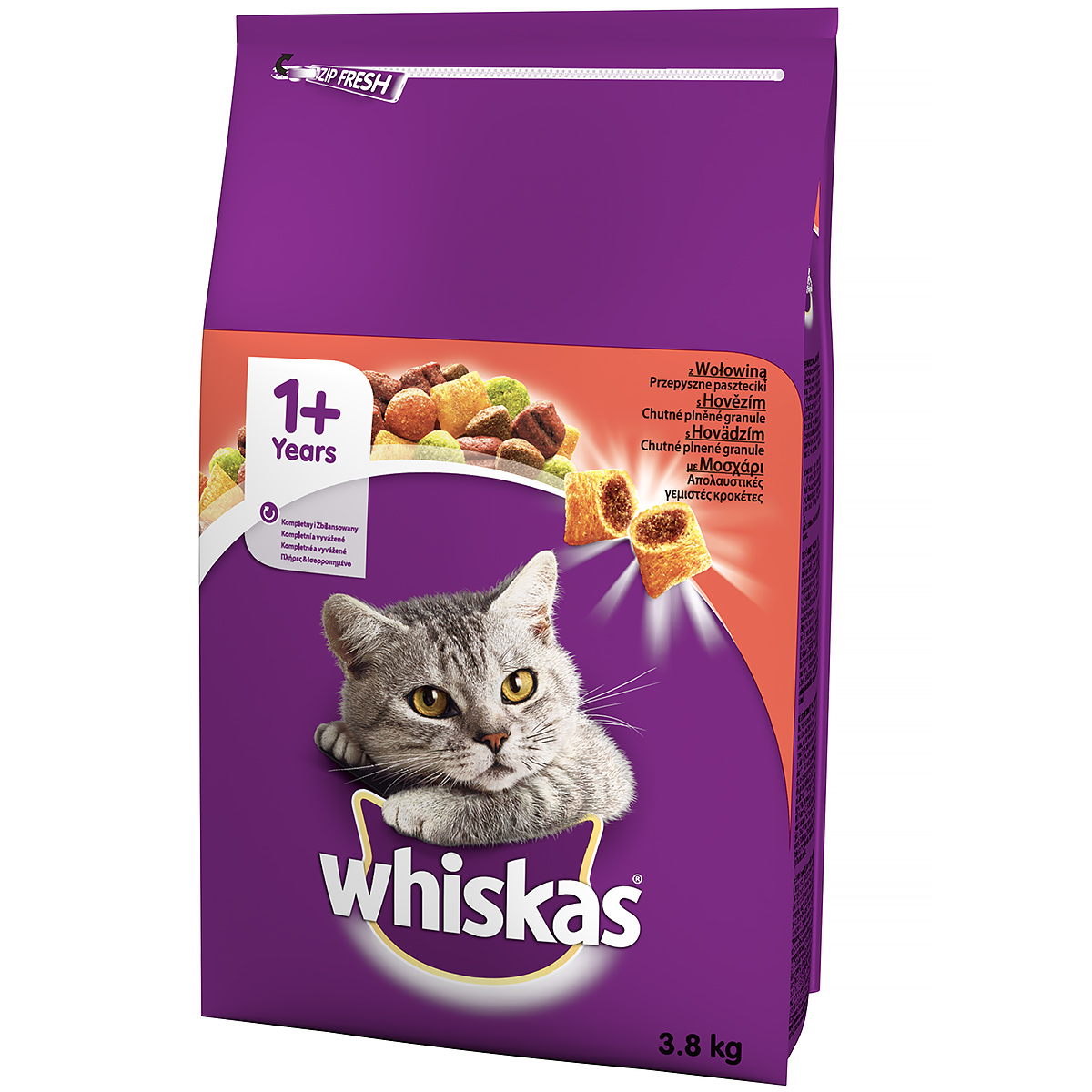 Whiskas sucha karma z wołowiną dorosły kot 3,8 kg 