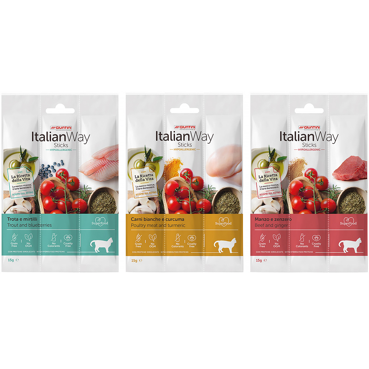 Przysmaki dla kota Italian Way kabanoski kiełbaski mix smaków 3 x 15 g 