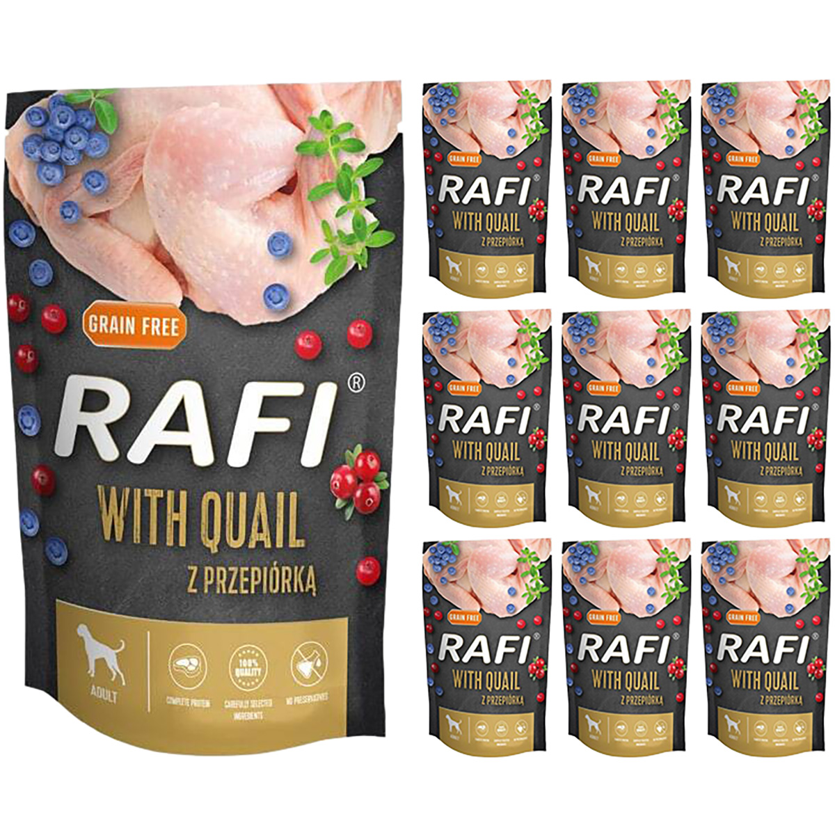 RAFI zestaw mokre karmy dla psa z przepiórką w saszetkach zestaw 10 x 500 g