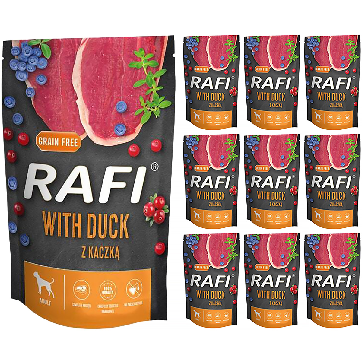 RAFI Mokre karmy dla psa zestaw z kaczką w saszetkach 10 x 500 g